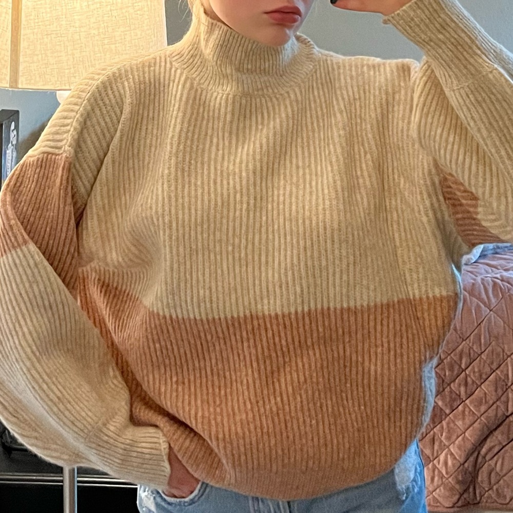 lush pink and beige turtleneck